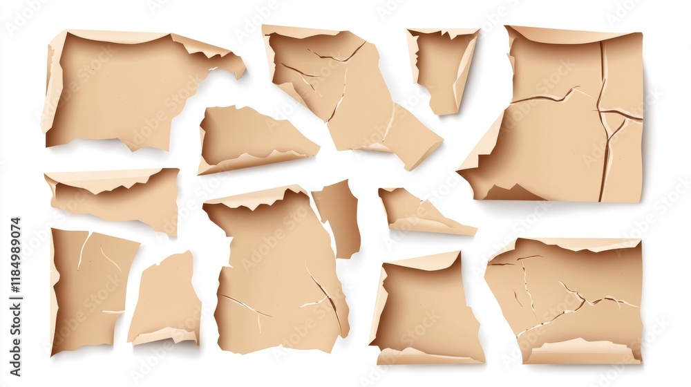 Tacky Edges Pieces of paper with torn edges attached with adhesive tape. Realistic ...