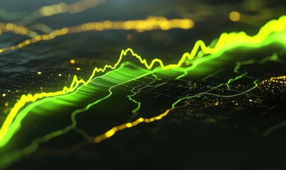 Wall Mural - visualize glowing green trend line overlaid on digital map
