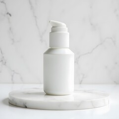 Wall Mural - Minimalist Beauty Serene White Marble meets Sleek Serum Bottle