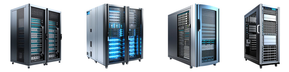 Computer server isolated on transparent background, Set of
