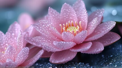 Sticker - Pink water lilies with dew drops.