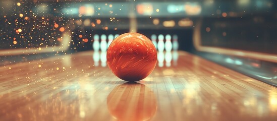 Wall Mural - Bowling Ball Ready to Strike: A moment captured at a bowling alley, showcasing a bowling ball about to strike down the pins. The image emphasizes the anticipation and excitement of the game.