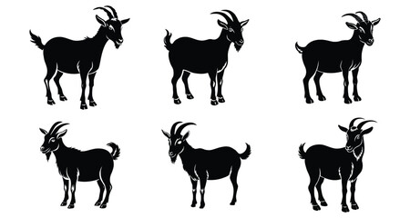 Canvas Print - Goat animal black and white silhouette vector illustration