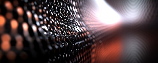 Fototapete - Abstract metallic mesh structure creating a tunnel effect with orange and white light