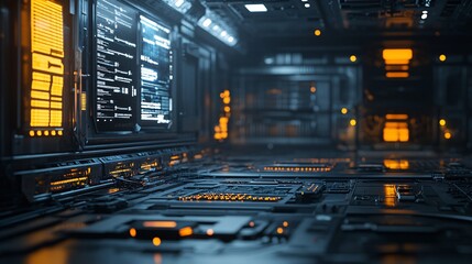 Leinwandbilder - Futuristic server room showing running diagnostics on multiple screens