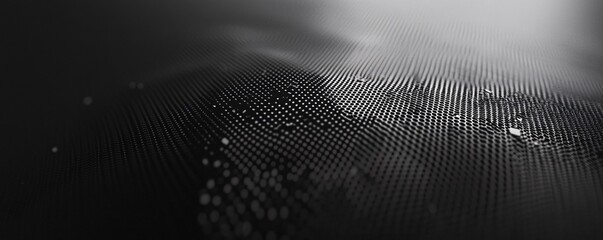 Fototapete - Abstract black wavy surface with shining dots creating digital terrain