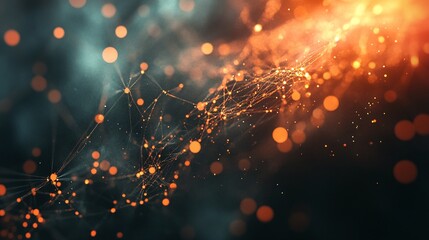 Fototapete - Plexus abstract network background connecting orange dots with lines