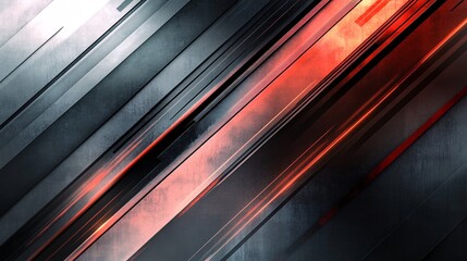 Fototapete - Abstract red and gray metallic background shining with diagonal lines