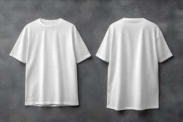 Blank oversize T Shirt color white template front and back view on grey background