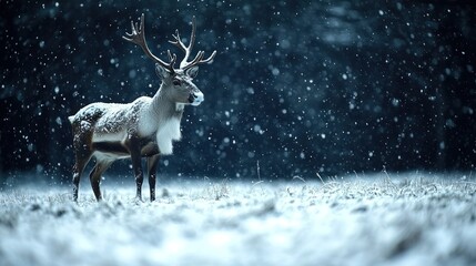 Canvas Print - Reindeer in snowy winter forest.