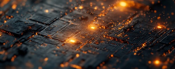 Leinwandbilder - Futuristic circuit board glowing with data transferring and processing