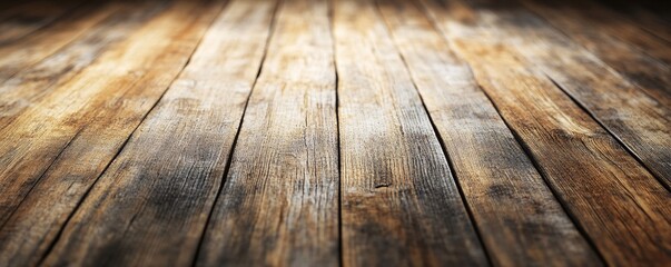 Aufkleber - Empty wooden table top made of rough planks is illuminated by spot light