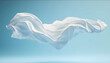© ENRAM - a hyper realistic image of a white stretched bed sheet flying in a blue and light blue gradient backdrop