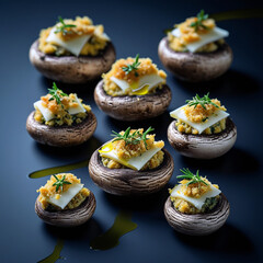 Perfectly arranged floating stuffed mushrooms 