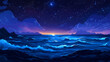 © Thiago - A dark and mysterious seascape with waves rolling under a starlit sky. the moonlight glistens on the water, creating a shimmering effect. midnight starlit ocean. illustration. Stormlit. Illustration