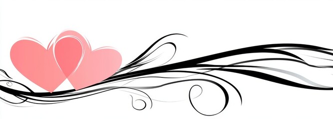 A Valentine's Day, women, and Mother's Day greeting invitation graphic design includes a continuous line heart shape border with a realistic paper heart on a white background