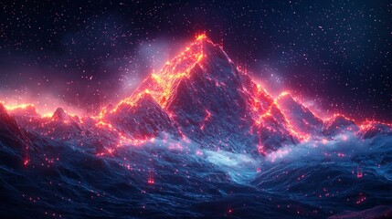 Wall Mural - Red glowing mountains.