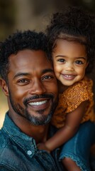 Wall Mural - Smiling father holding his cheerful daughter during outdoor bonding time