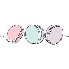 Wall Mural - Macaroons cookie biscuit line continuous drawing. One line illustration. Hand drawn linear silhouette of macaroons.