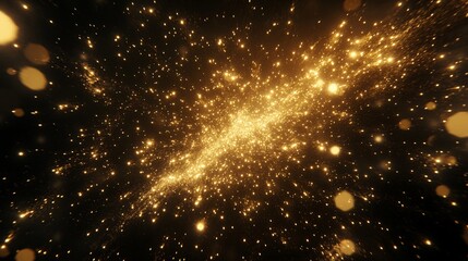 Wall Mural - A stunning cosmic view featuring a spiral of golden stars and sparkling particles illuminating the dark universe.
