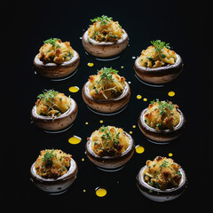 Perfectly arranged floating stuffed mushrooms 