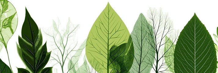 Poster - Vibrant Green Leaves Create a Harmonious Pattern Against a Fresh White Background