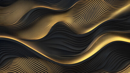 3D Vector wave lines pattern smooth curve flowing dynamic gold gradient light isolated on black background