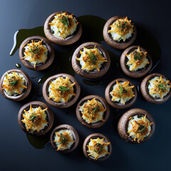 Poster - Perfectly arranged floating stuffed mushrooms 