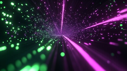 Wall Mural - a mesmerizing display of vibrant green and pink light streaks creating a sense of depth and motion i