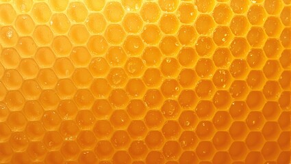 warm golden honeycomb pattern symmetrical hexagonal cells with glistening honey inviting texture wit