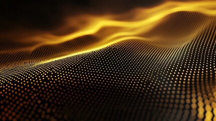 Aufkleber - Golden particles flowing and forming abstract landscape: digital data visualization
