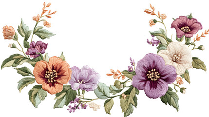 Wall Mural - Flower wreath embroidery png cut out element set
