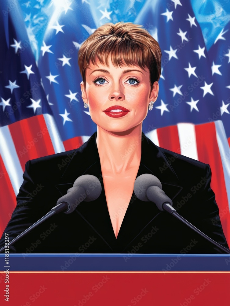 Portrait of a Confident Female Speaker Giving Empowering Speech with ...