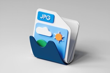 Aufkleber - A 3D model of a JPG file icon depicting a sunny landscape within a folder.