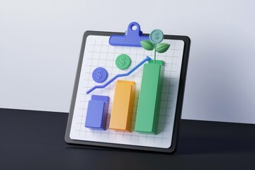 Aufkleber - 3D rendering of a growing bar chart showing financial success and investment growth.