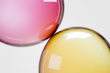 Aufkleber - Two translucent spheres, one pink and one yellow, overlap gently, creating an abstract, colorful composition.