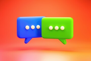 Leinwandbilder - Two 3D speech bubbles, one blue and one green, represent communication and conversation.