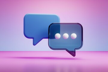 Leinwandbilder - Two 3D rendered chat bubbles, one empty, the other with three dots, symbolize online communication and messaging.