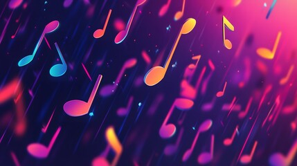 Wall Mural - vibrant neon music notes falling background design