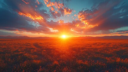 Wall Mural - Sunset over vast, golden field.