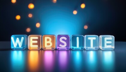  英語のフレーズWEBSITEの文字が書かれた光るキューブブロック。 aiで生成
