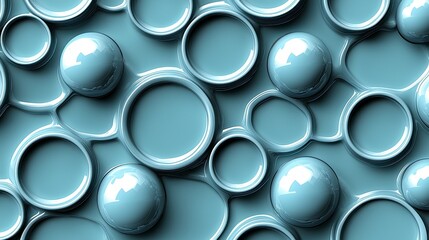 Wall Mural - Abstract background with teal spheres and circles.