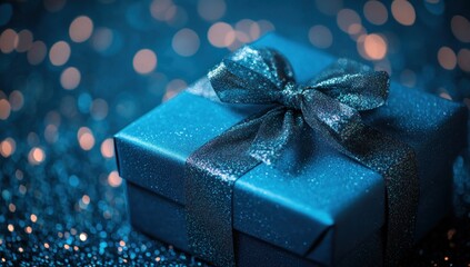 Wall Mural - Blue Gift Box with Glittering Bow