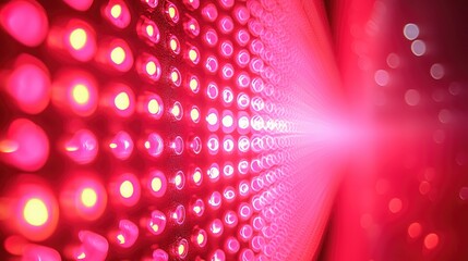 Wall Mural - red led light panel: abstract technology background. intense, radiant glow of crimson and pink leds,