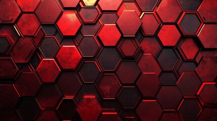 Poster - Red hexagonal background forming abstract technological pattern