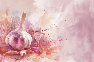 Watercolor garlic composition art