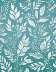 Wall Mural - Elegant teal background with silver leaf pattern. Perfect for textile design or wallpaper.