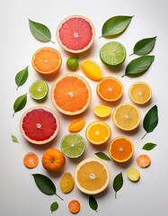 Canvas Print - A vibrant citrus collection featuring grapefruits, oranges, limes, and lemons arranged artfully on a white background.