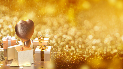 Wall Mural - The Heart and Gift box  for celebration or Valentine concept 3d Rendering.