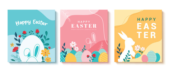 Wall Mural - happy easter clipart poster abstract background set. easter sunday wishes clip art drawing collectio